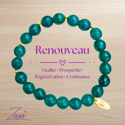 Le Bracelet Esmeralda est une déclaration de raffinement et de sérénité. Composé d’agate verte, une pierre symbolisant la guérison et l’harmonie, il incarne l’équilibre parfait entre la beauté naturelle et la puissance intérieure.